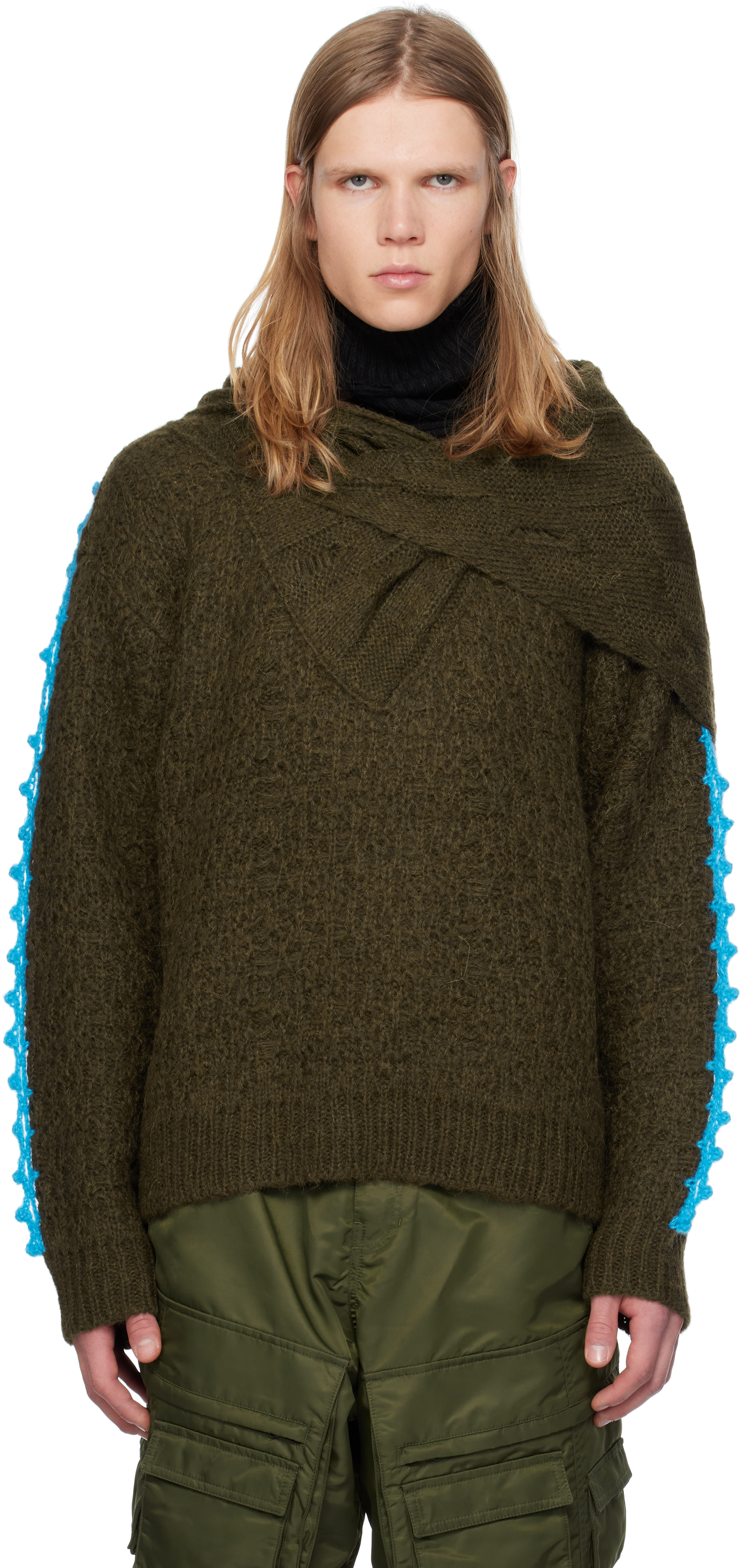 ANDERSSON BELL KHAKI ARELIN SHAWL LAYERED SWEATER 