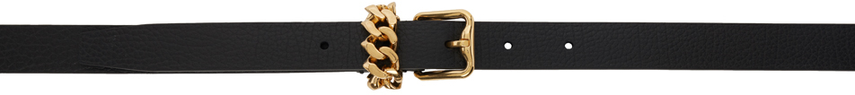 Black Leather B Buckle Chain Belt