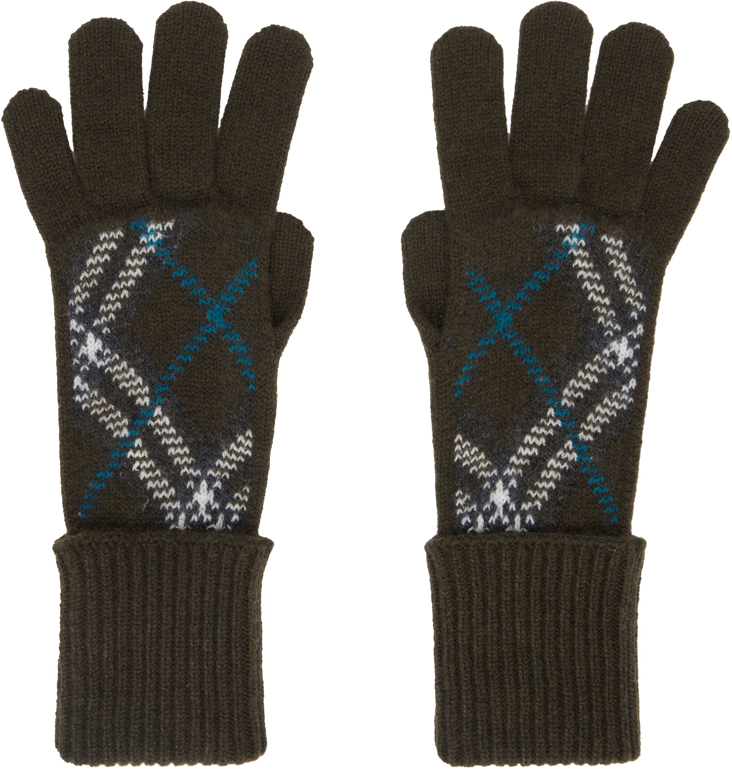 Khaki Check Cashmere Blend Gloves