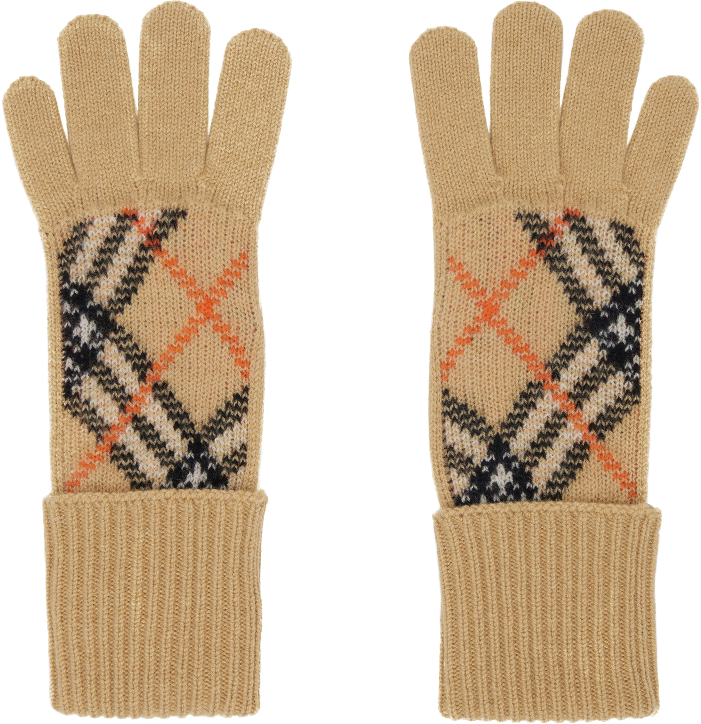 Shop Burberry Beige Check Cashmere Blend Gloves In Sand