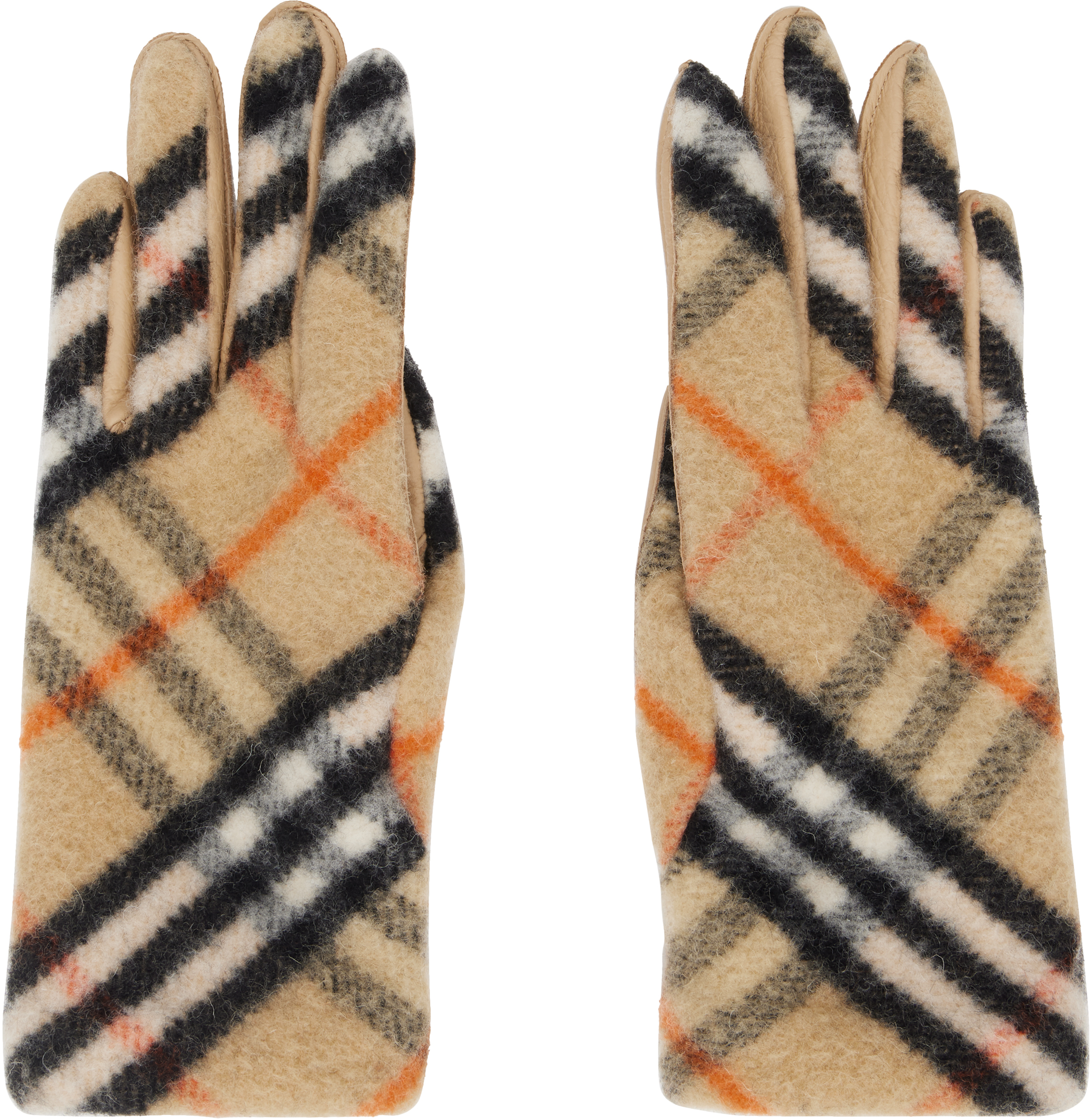 Beige Check Wool Gloves