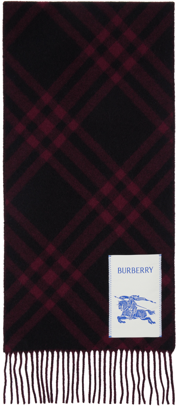 Burberry Burgundy Check Cashmere Scarf In Cranberry