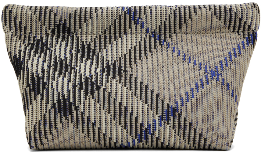 Beige Check Knitted Clutch