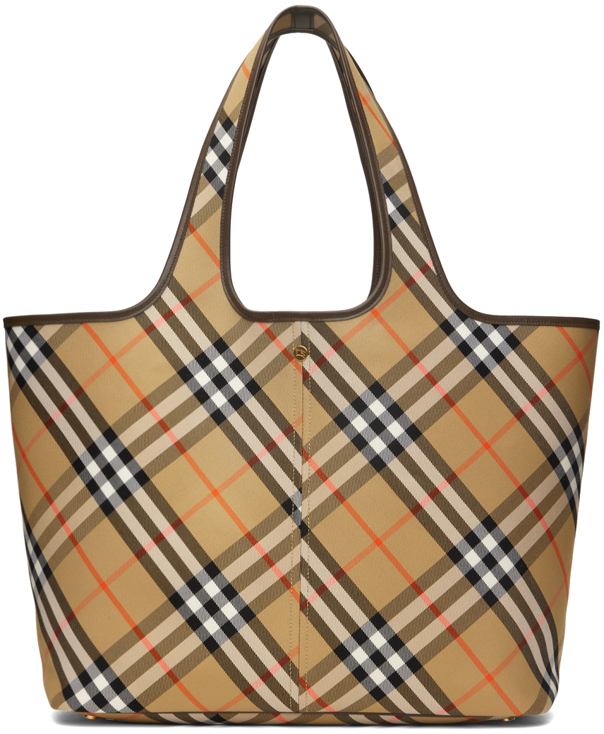 Beige Medium Check Tote