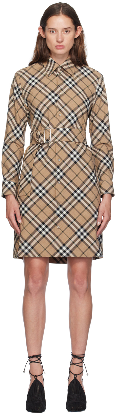 Beige Vintage Check Minidress