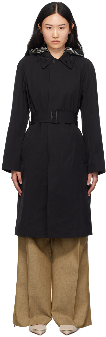 Shop Burberry Black Long Nylon Cotton Car Coat In A1189 Black