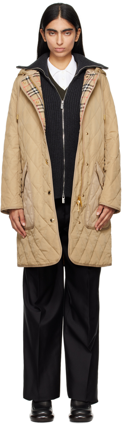 Shop Burberry Beige Roxby Quilted Coat In A7026 Archive Beige