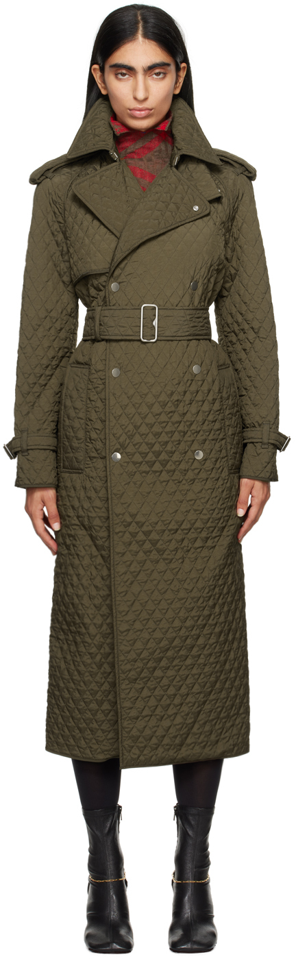 BURBERRY KHAKI LONG QUILTED TRENCH COAT 