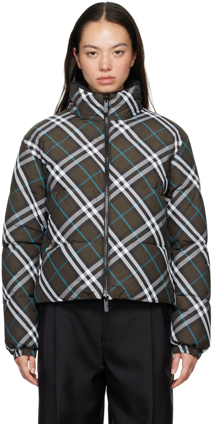 Checked puffer jacket womens best sale