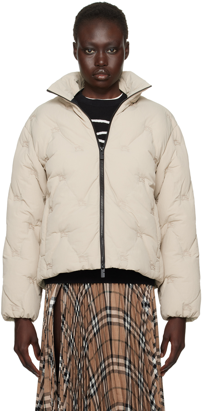 Shop Burberry Beige Ekd Nylon Down Puffer Jacket In C1311 Lichen