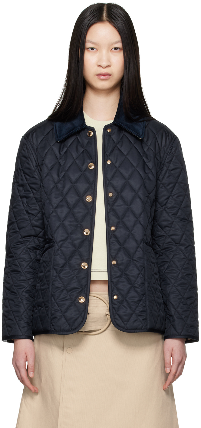 Shop Burberry Navy Quilted Jacket In A1177 Midnight