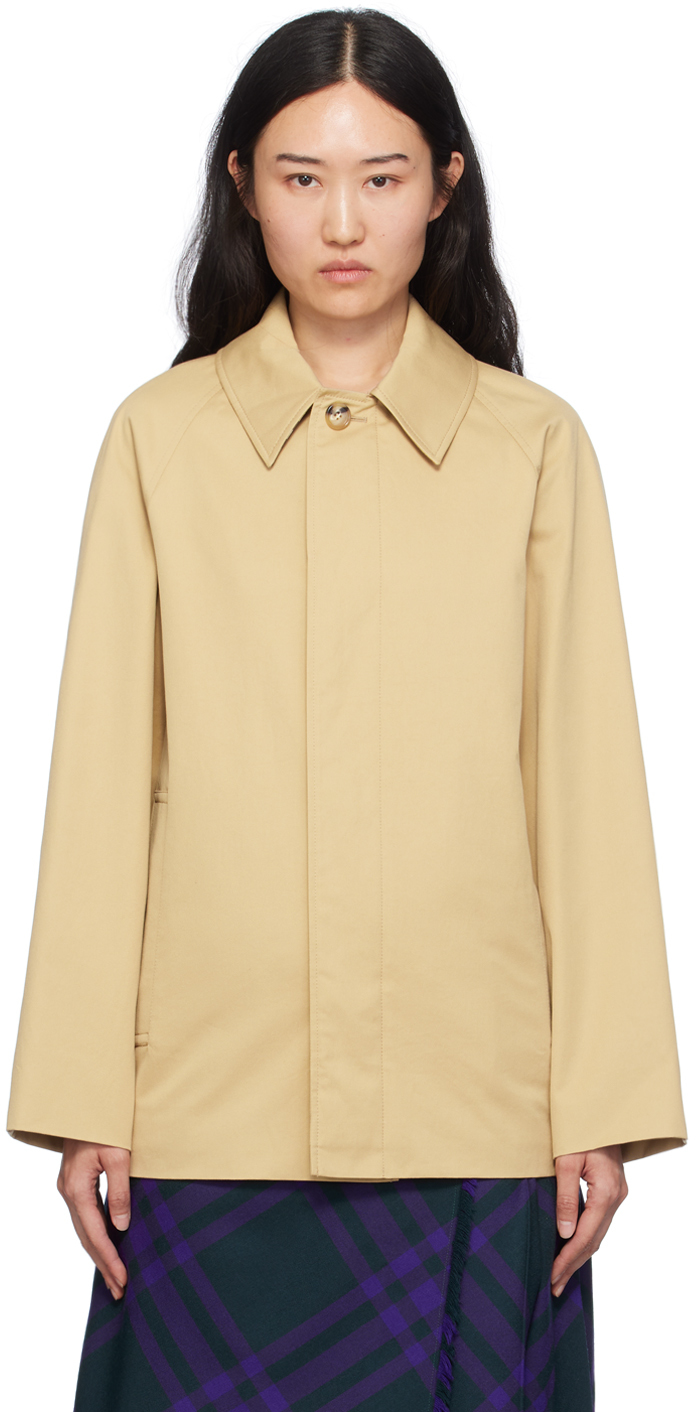 Shop Burberry Beige Short Car Jacket In B8626 Flax