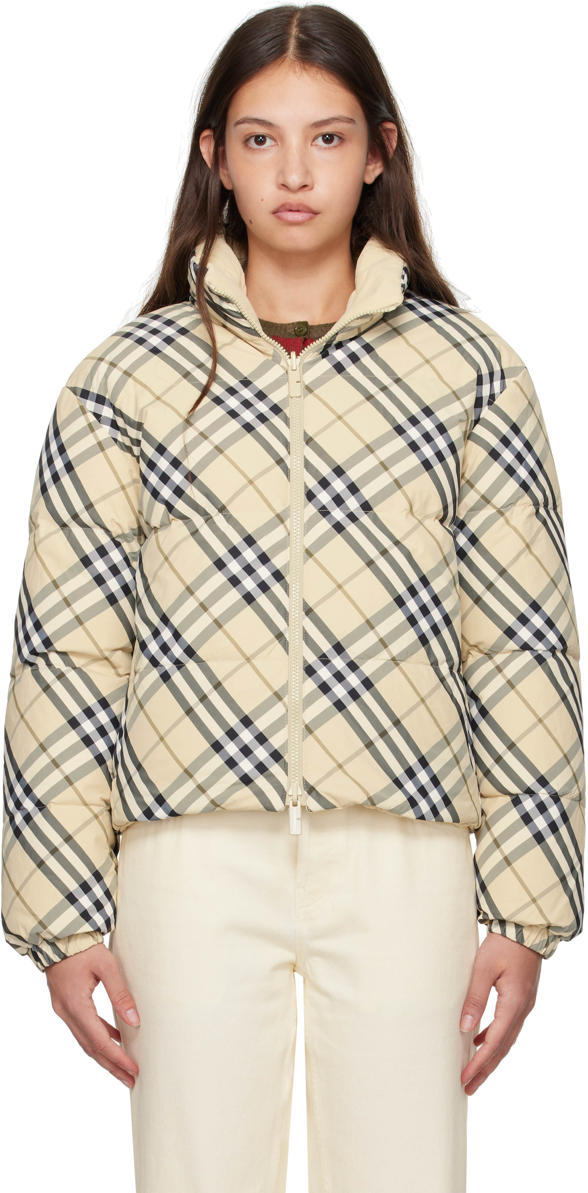 Beige Check Reversible Down Jacket