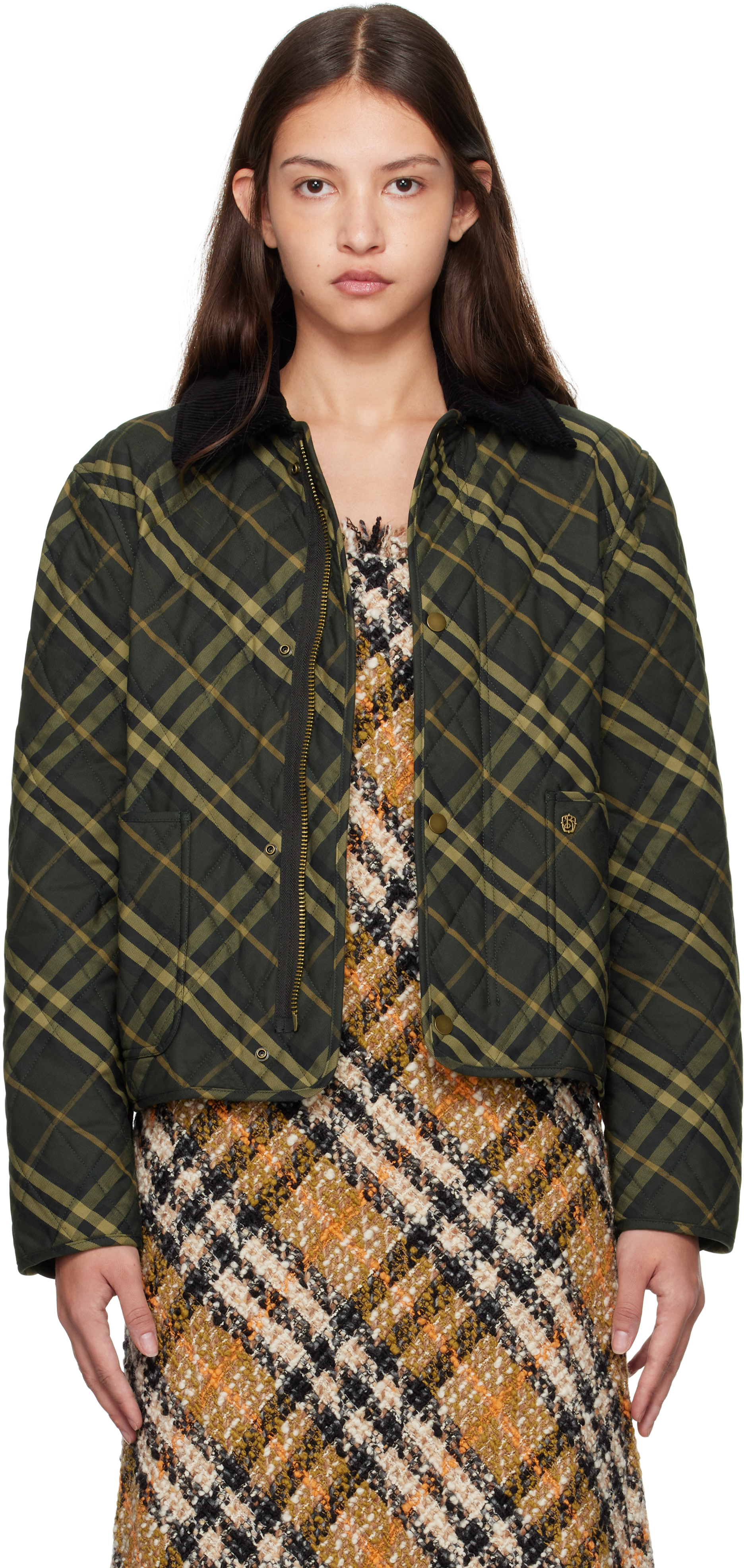 ジャケット BURBERRY CROPPED CHECK QUILTED BARN JACKET Gray Cropped Check Quilted Barn Jacket by Burberry on Sale