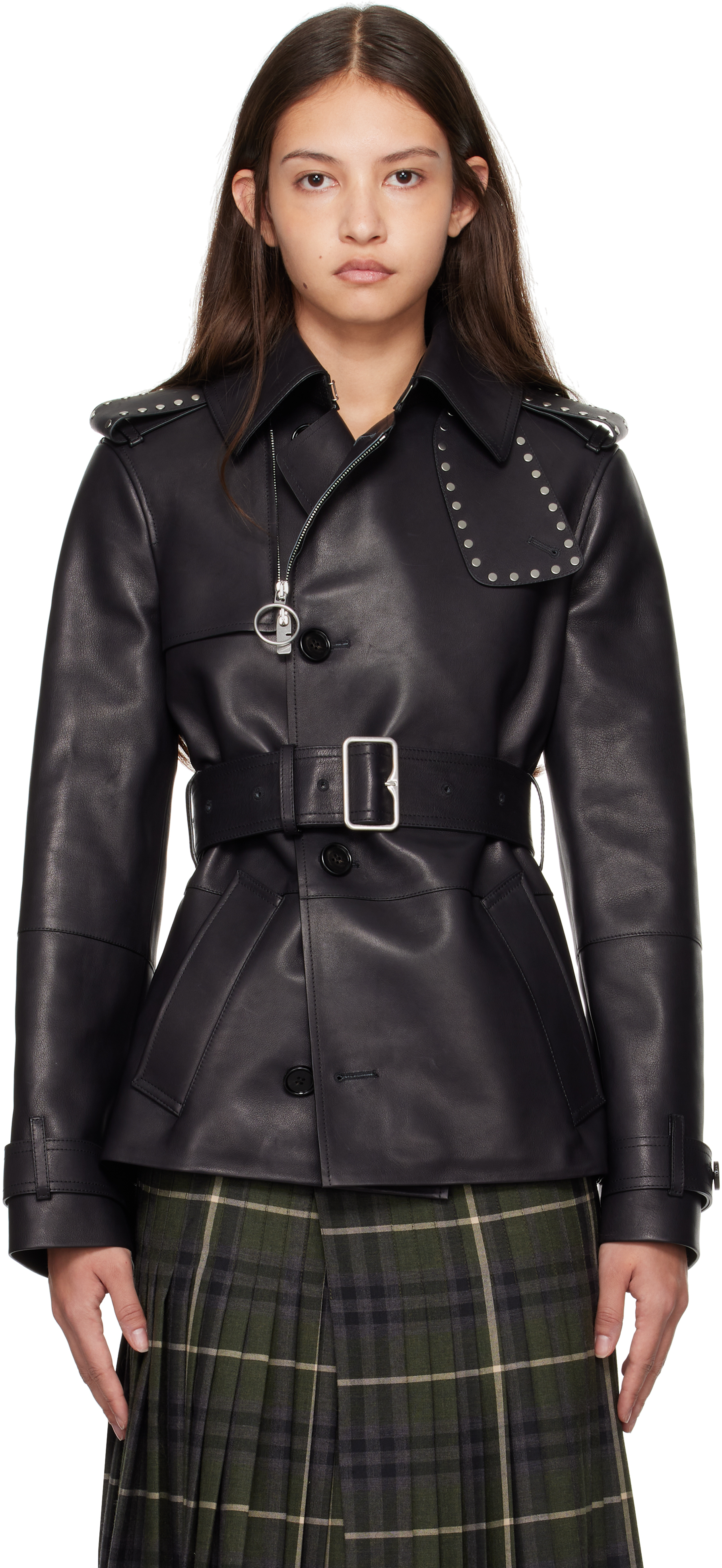 Black Trench Leather Jacket