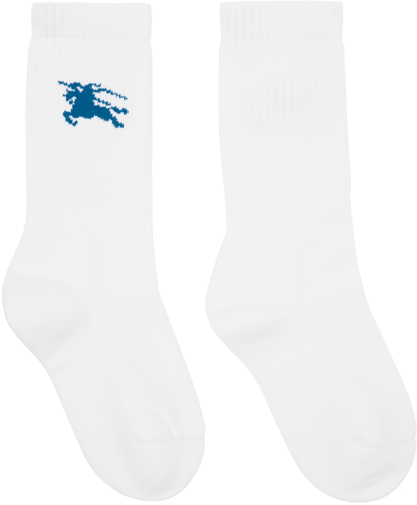 White Ribbed Cotton Blend Socks