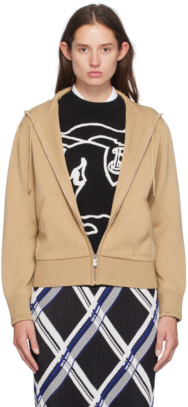 Shop Burberry Tan Zip Hoodie In B9719 Sand