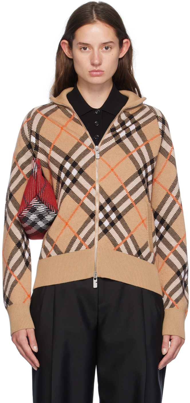 Shop Burberry Beige Check Sweater In B9368 Sand Ip Check