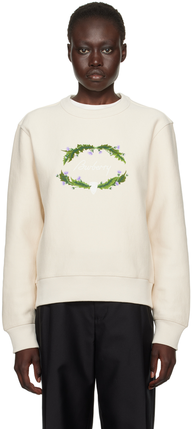 Shop Burberry Off-white Thistle Logo Sweatshirt In Tundra