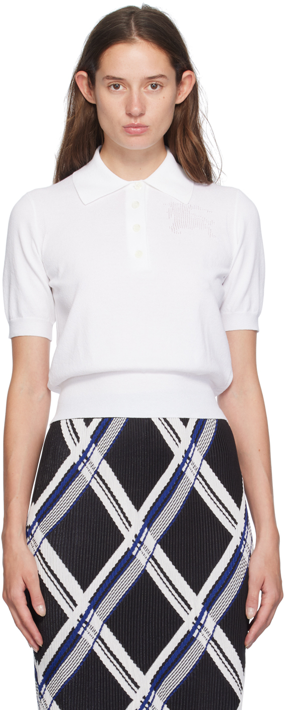 Shop Burberry White Perforated Logo Polo In B7078 Chalk