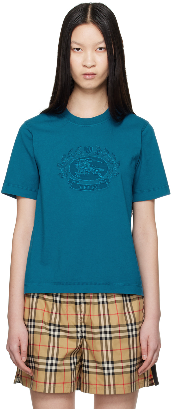 【関税込み】Burberry ブルー EKD Tシャツ Burberry EKD Embroidered Tee, Blue | Neiman Marcus