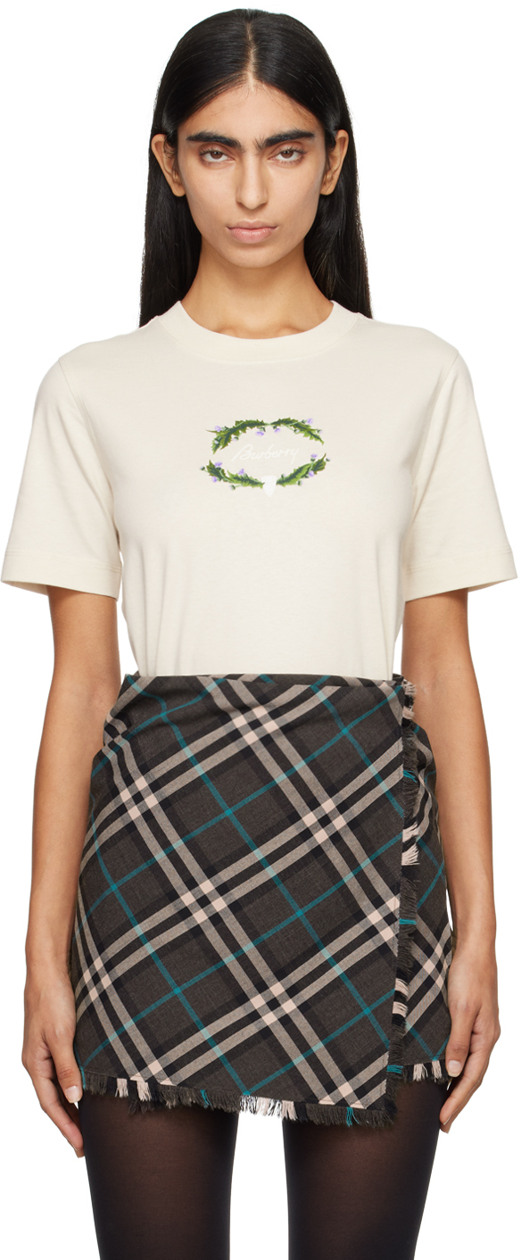 Shop Burberry Off-white Thistle Logo T-shirt In Tundra