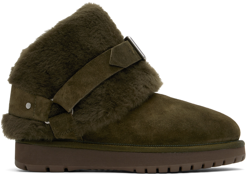 Shop Burberry Green Suede & Shearling Chubby Boots In Loch