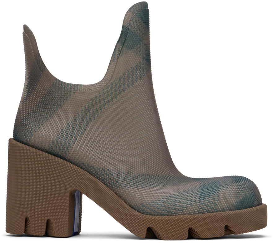 Shop Burberry Brown Rubber Marsh Heel Boots In Linden Ip Check