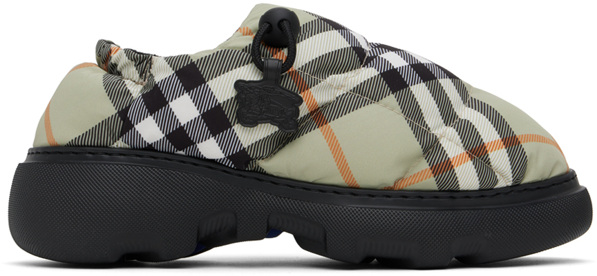 Shop Burberry Green Check Nylon Pillow Loafers In Light Sage Ip Check