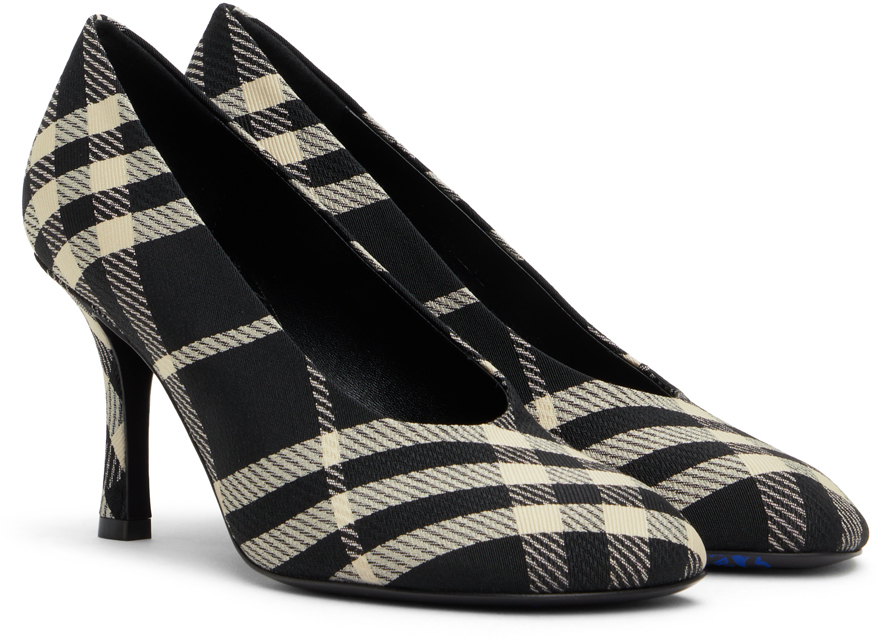 Burberry Woman Pumps Black Size 7 Textile Fibers In Black/calico Ip Chk