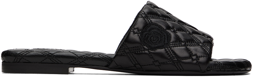Black Leather Quilt Slides by Burberry on Sale