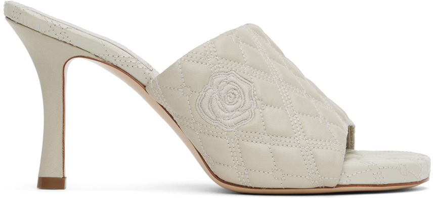 Off-White Leather Quilt Heeled Sandals by Burberry on Sale