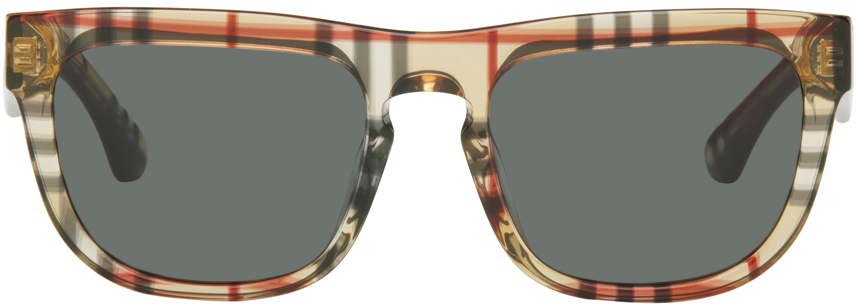 Beige Check Square Sunglasses