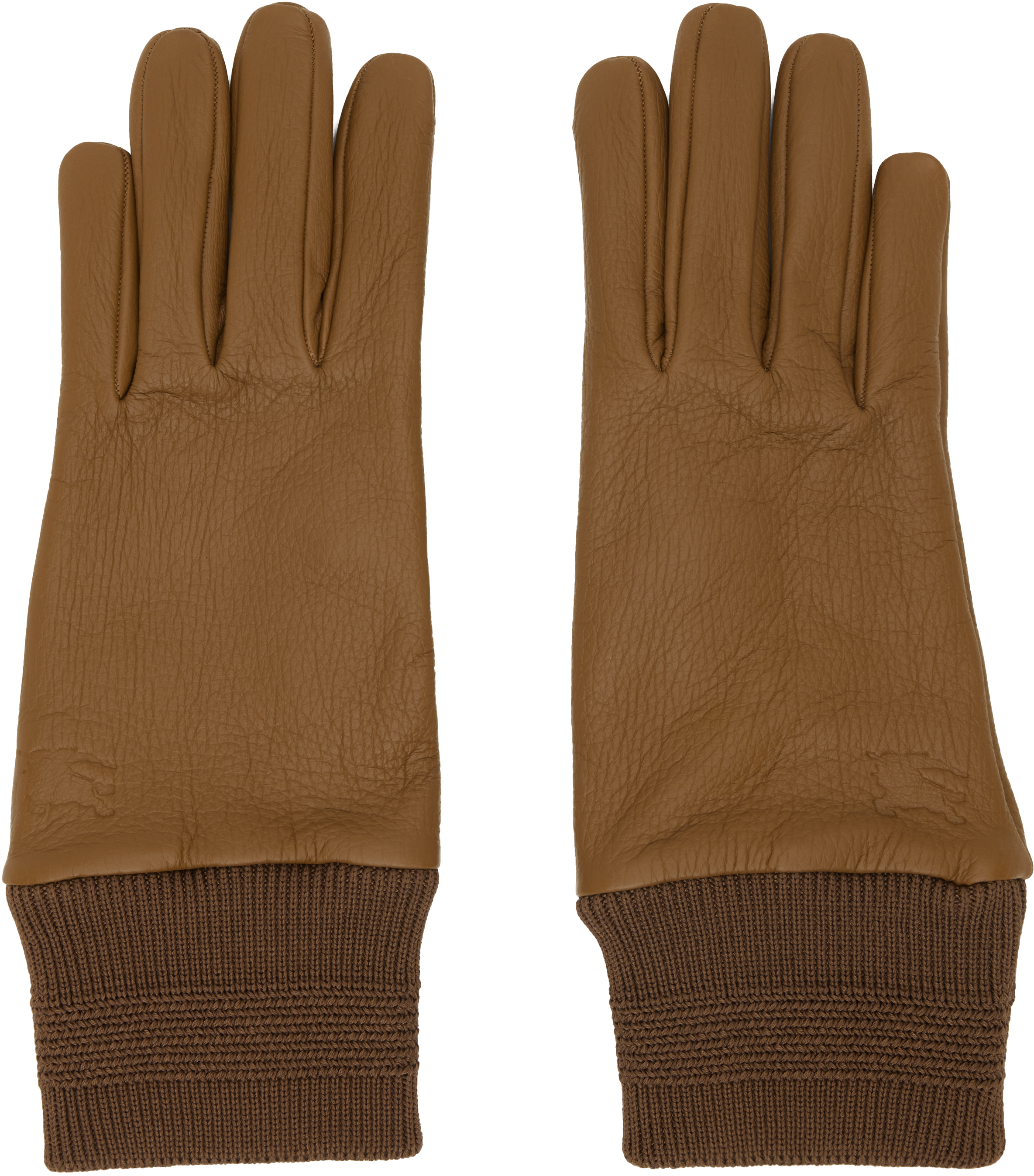 Shop Burberry Brown Leather Gloves In Hazel