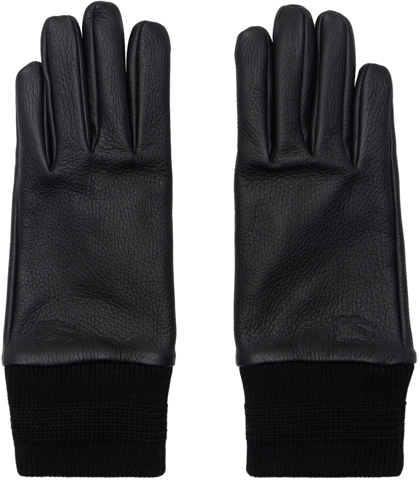 Shop Burberry Black Leather Gloves