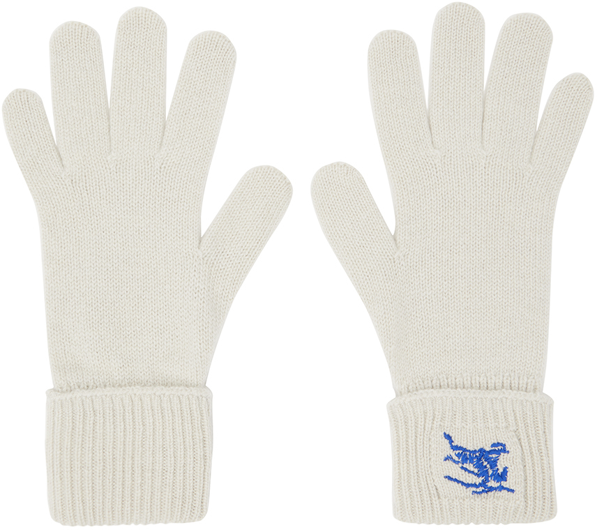 Shop Burberry Off-white Logo-embroidered Gloves In Plaster