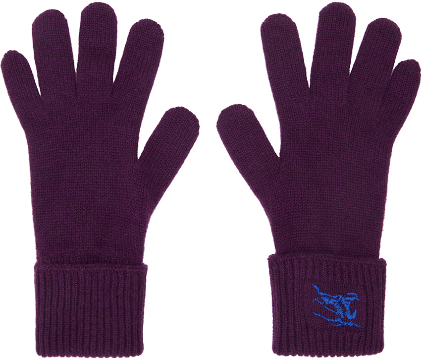 Shop Burberry Purple Logo-embroidered Gloves In Pansy