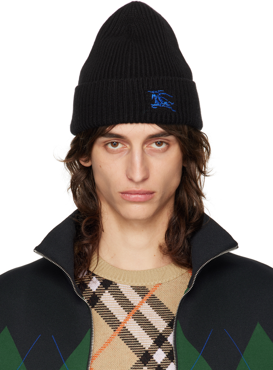 Black Ribbed Cashmere Beanie