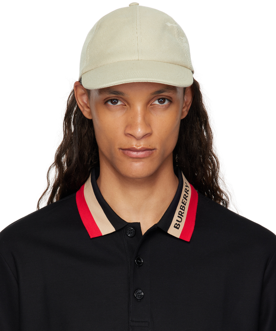 Shop Burberry Beige Ekd Cotton Blend Baseball Cap In Hunter