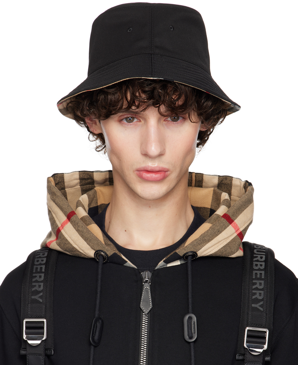 Black Check Reversible Bucket Hat