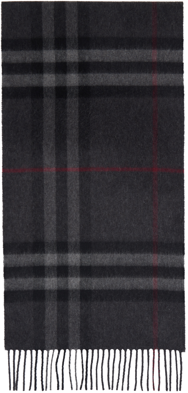 Gray Check Cashmere Scarf