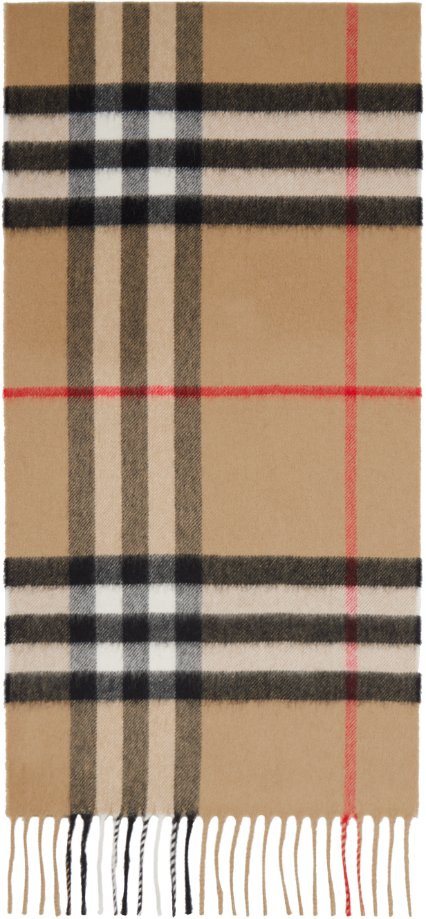 Beige Check Cashmere Scarf