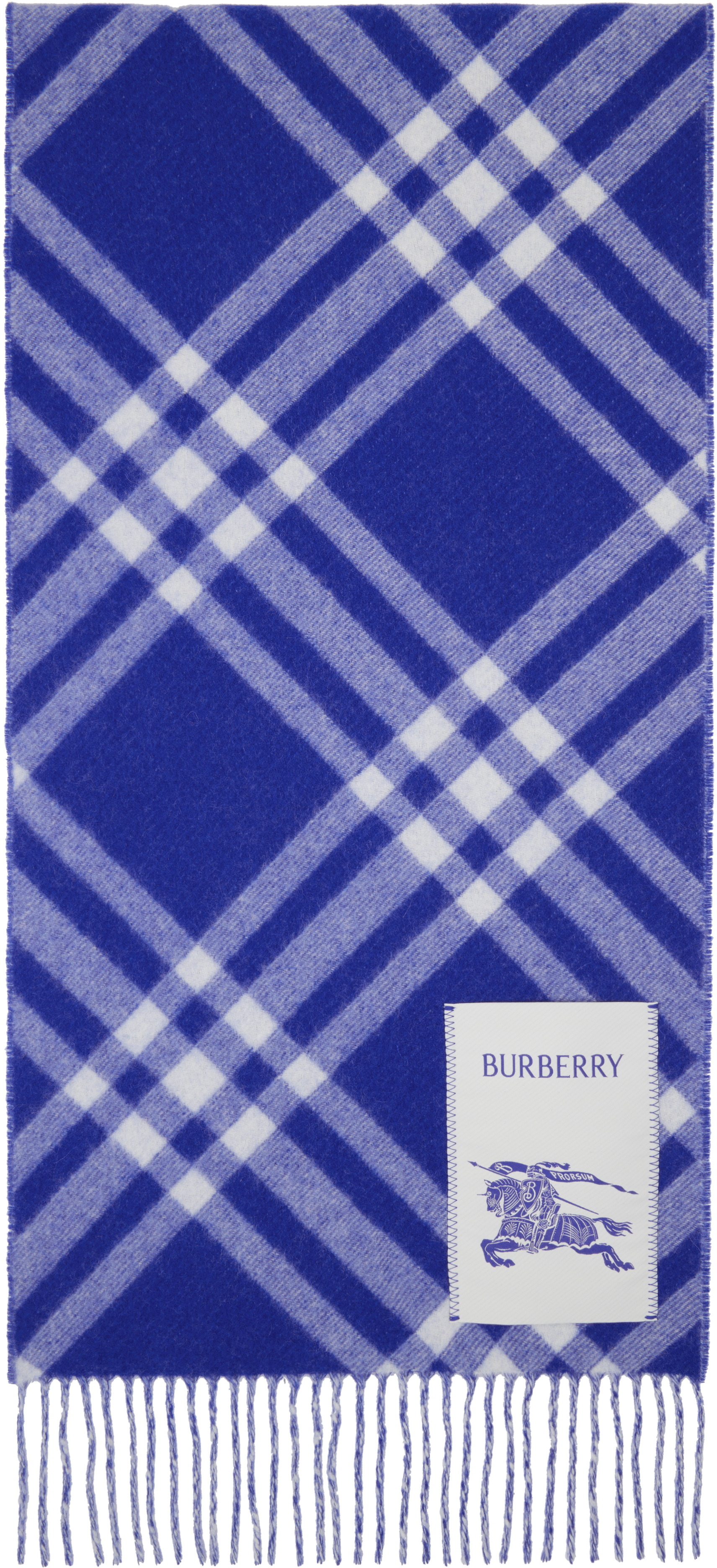 Shop Burberry Blue & White Check Cashmere Scarf In Knight