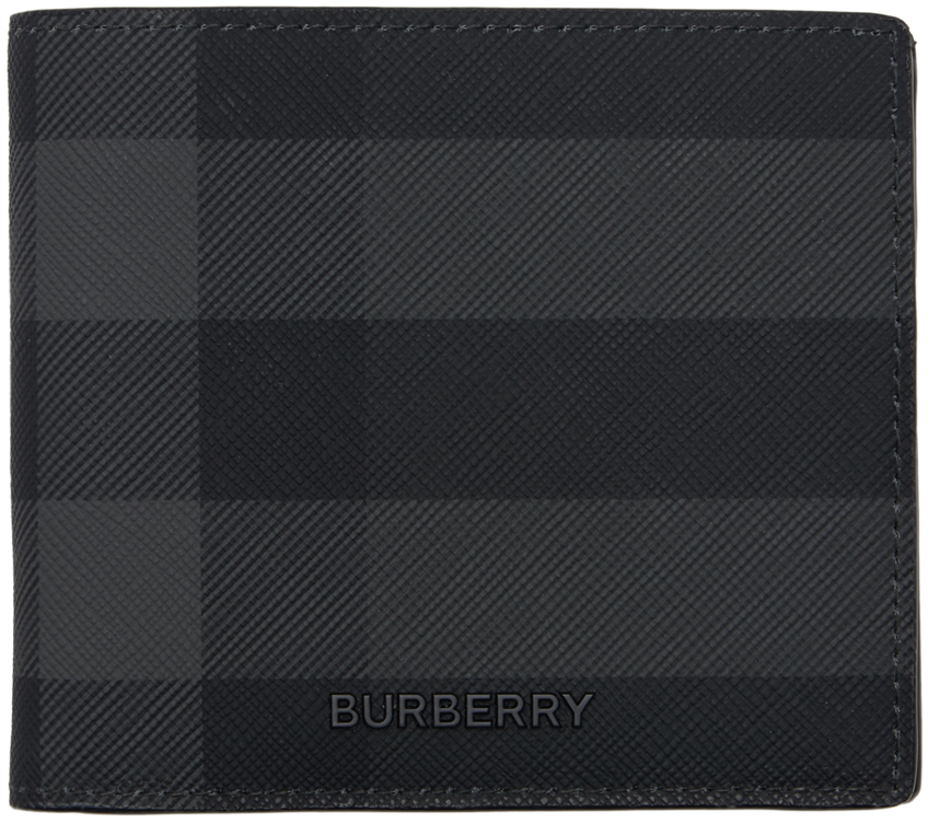 Shop Burberry ブラック＆グレー チェック 二つ折り コインウォレット In Charcoal