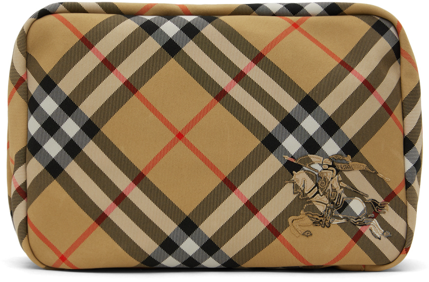 Beige Check Travel Pouch