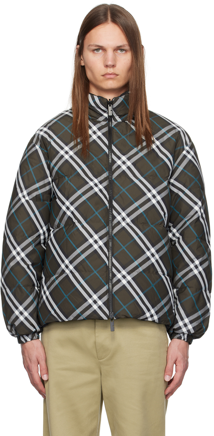 Shop Burberry Khaki Check Reversible Down Jacket In Snug Ip Check