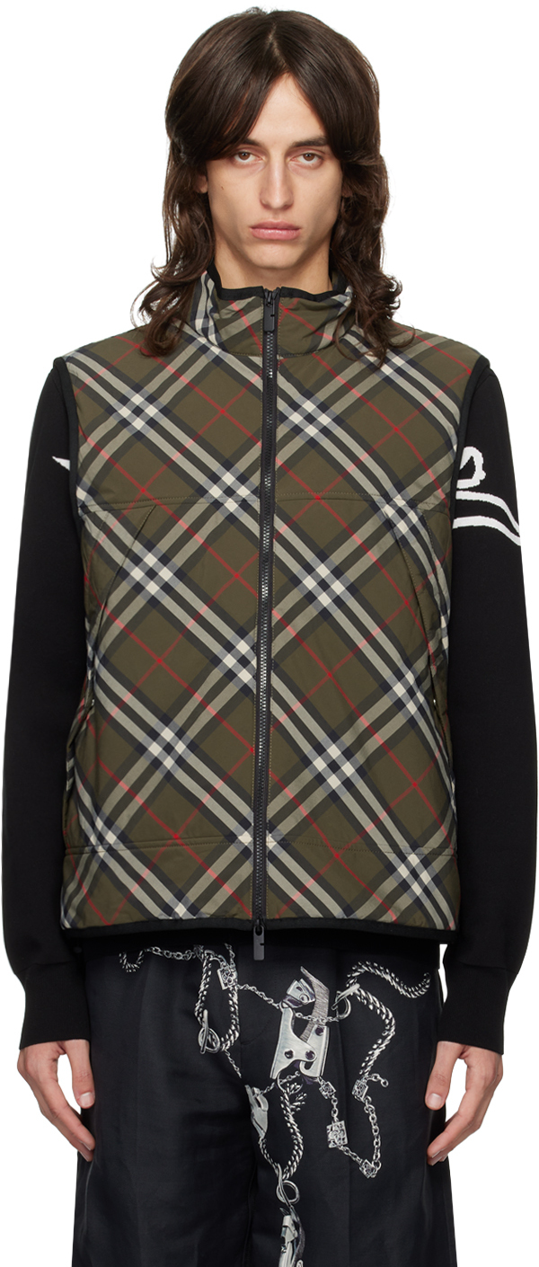 Shop Burberry Green Check Nylon Vest In Loch Ip Check