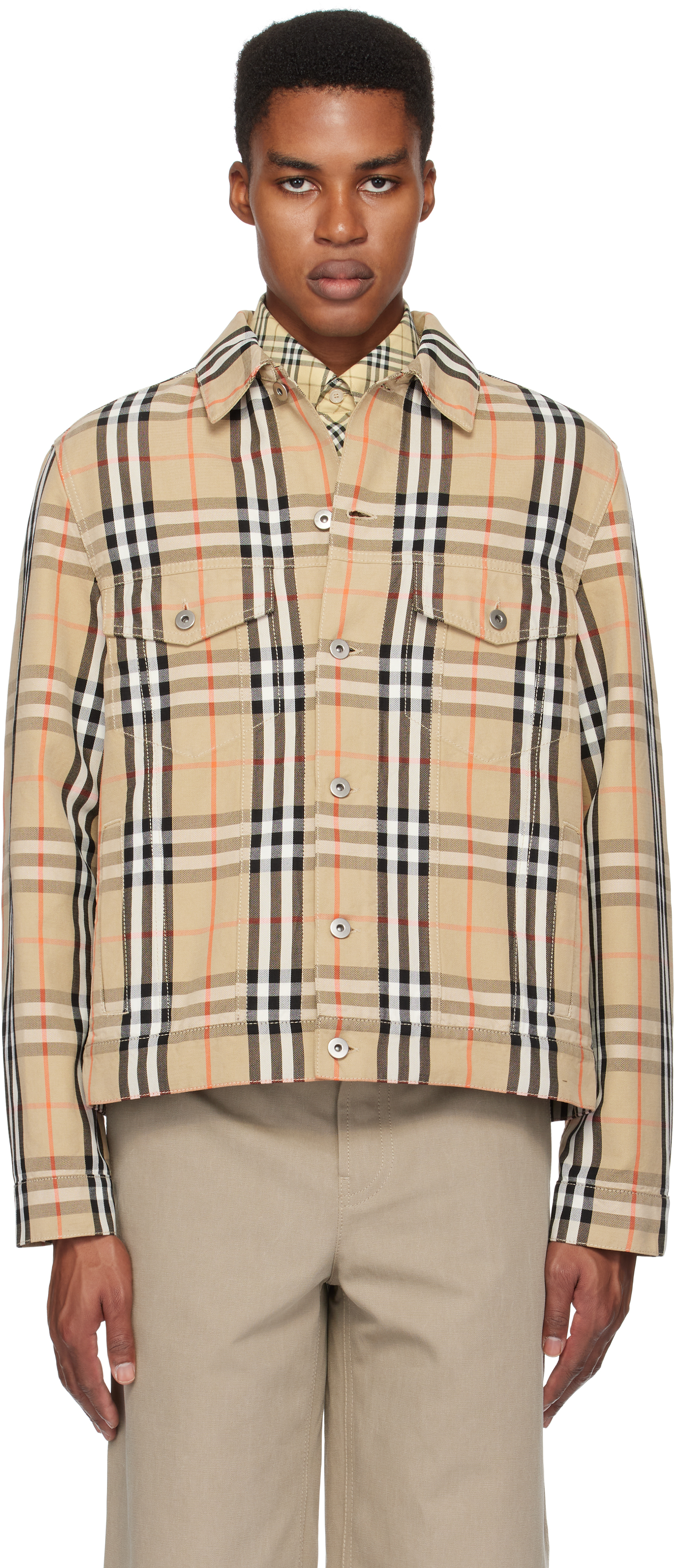 Beige Check Cotton Jacket