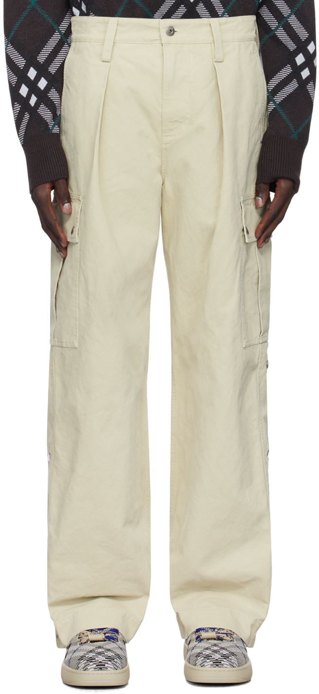 Shop Burberry Off-white Cotton Cargo Pants In Plaster