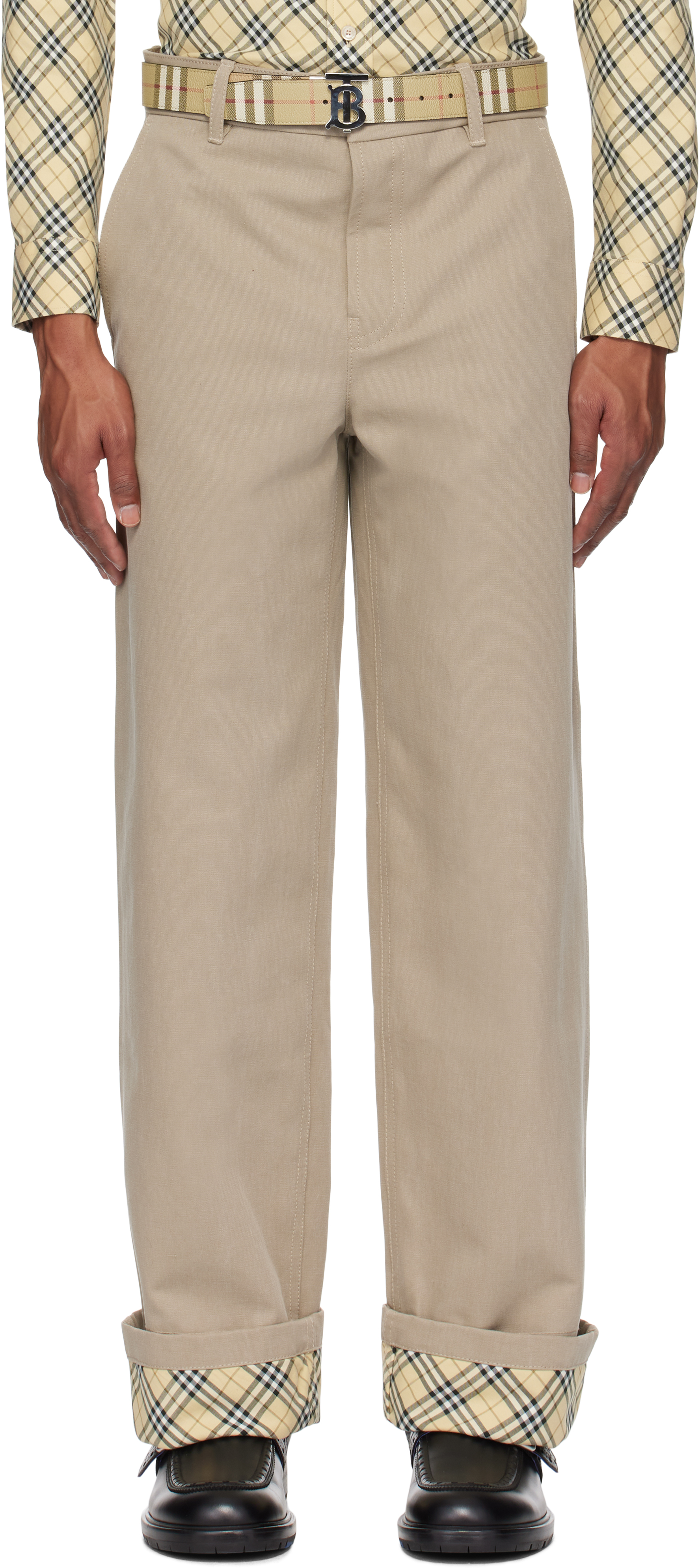 Beige Cotton Carpenter Trousers by Burberry on Sale